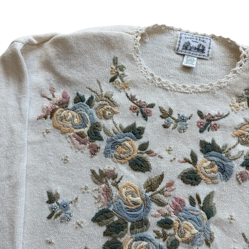 VTG! Jacque & KoKo Women's Floral Embroidered Pullover Sweater Grandmacore 26/28